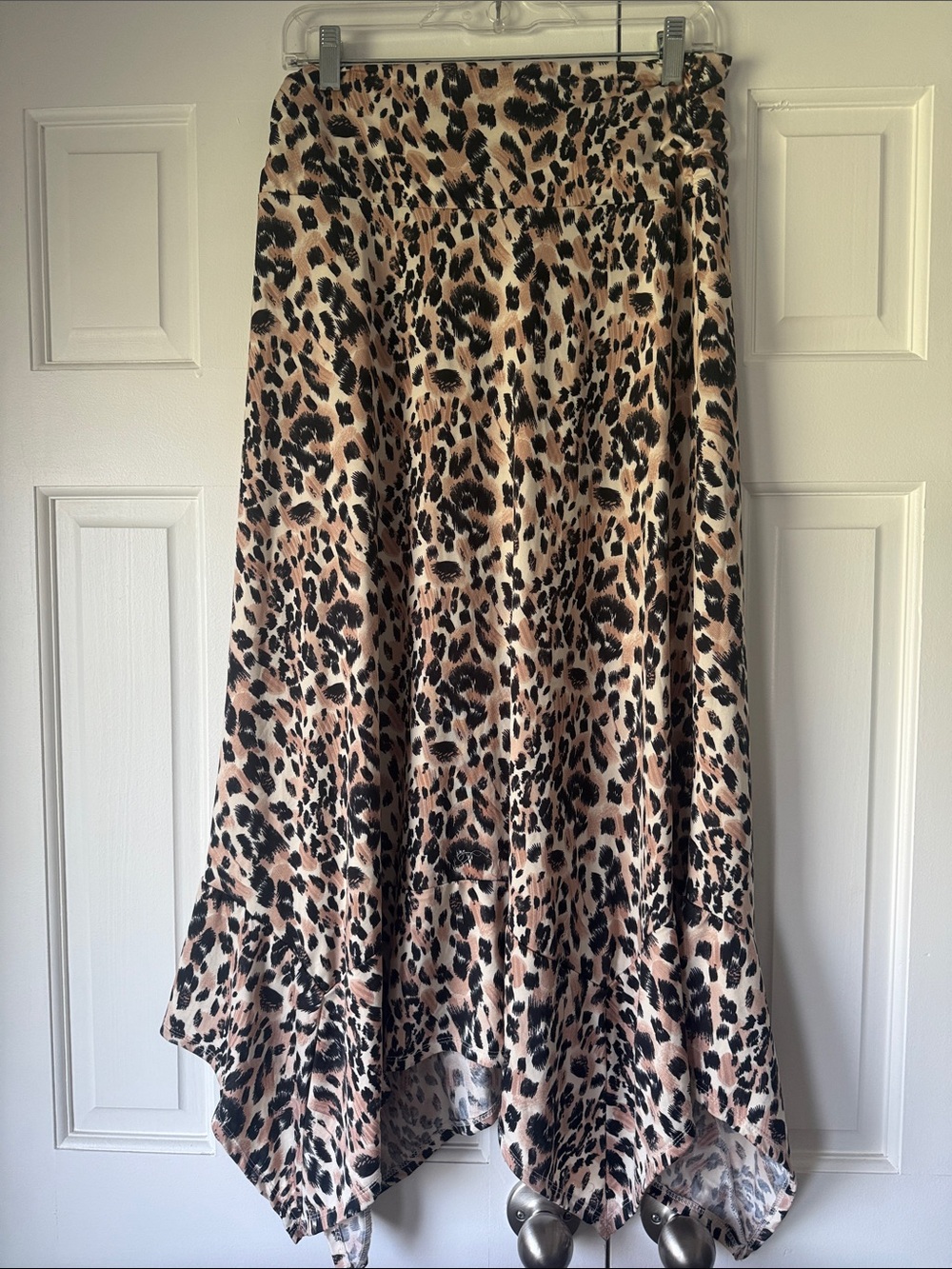 Doublju Leopard Print Asymmetrical Skirt in Tan and Black